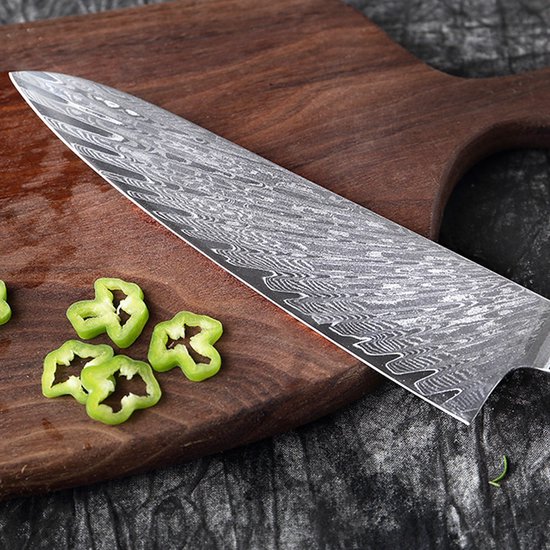 Shinrai Japan - Couteau de Chef Japonais - 20 cm - Couteau Damas - Epoxy Saphir - Coffret de luxe inclus