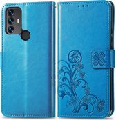 Mobigear Telefoonhoesje geschikt voor TCL 30 SE Hoesje | Mobigear Clover Bookcase Portemonnee | Pasjeshouder voor 3 Pasjes | Telefoonhoesje voor Pinpas / OV Kaart / Rijbewijs - Blauw