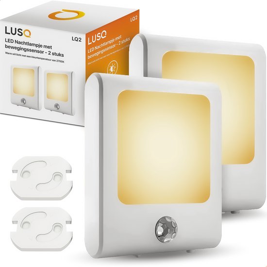 LUSQ® - 2 stuks - Nachtlampje Volwassenen Stopcontact met Bewegingssensor en Stopcontact beschermers - Dag/Nacht Sensor - Bedlampje - Verlichting Babykamer - Volwassenen, Kinderen & Baby - Warm Wit