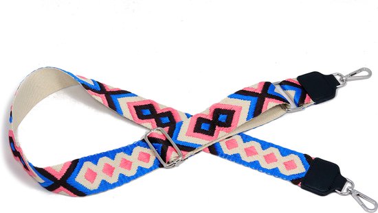 STUDIO Ivana - tashengsel met print - kobalt blauw en roze - 5 cm brede bagstrap met dessin - grafische print
