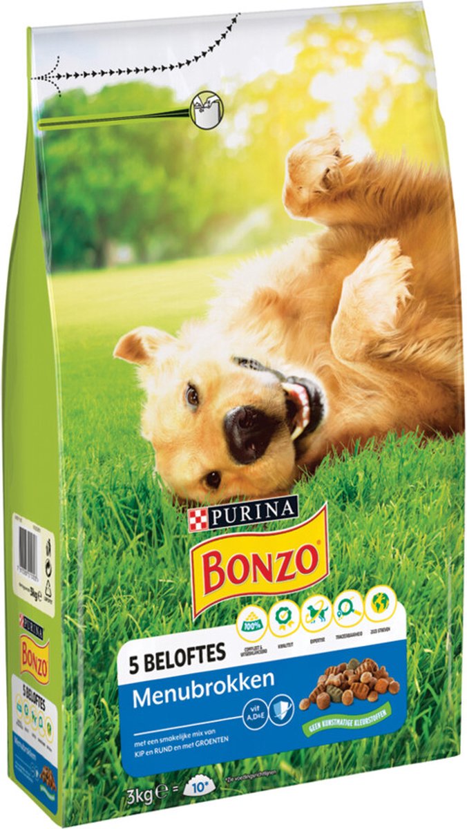 Bonzo (Friskies) Menubrokken Kip, Rund & Groenten – Hondenvoer – 3 kg