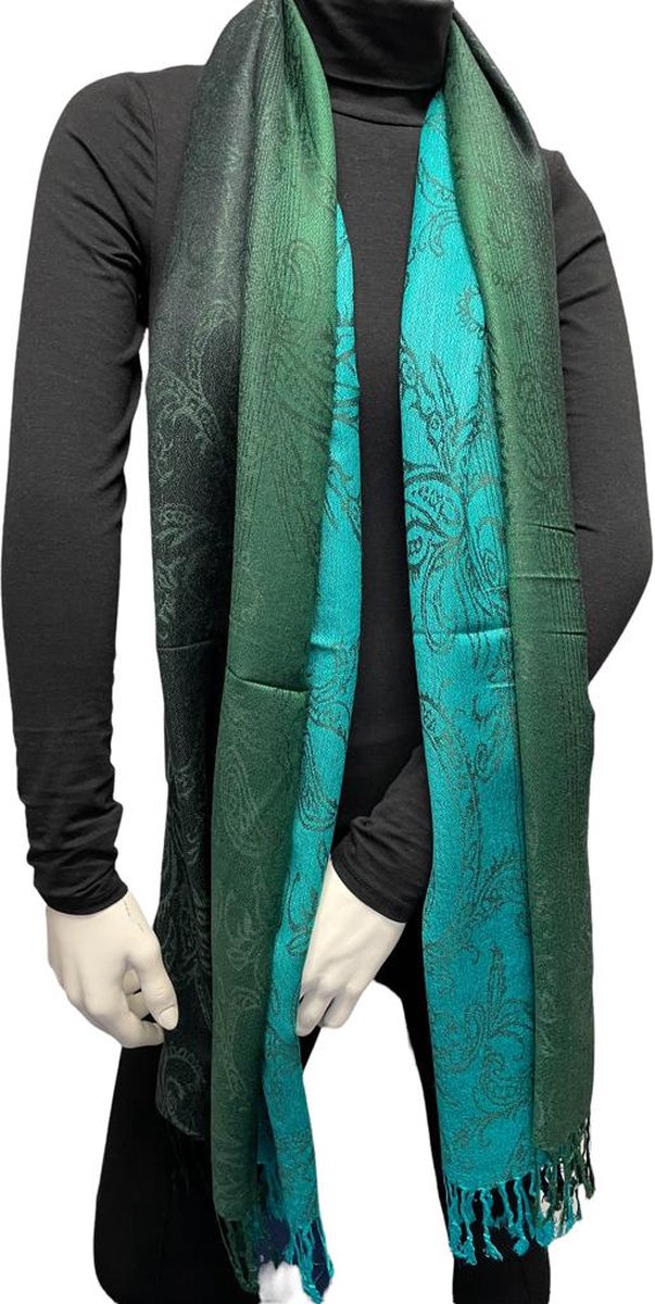 Sjaal dames- Pashmina Sjaal- Tweezijdige kleuren Sjaal- Fijn geweven trendy Sjaal 212- Groen met Turquoise