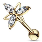 Piercing 3 Marquise CZ Double Triangle Flower Top gold plated