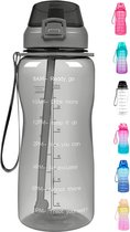 FLOOQ Motivatie Waterfles Zwart - 2 Liter Drinkfles - BPA vrij - Waterfles met Tijdsmarkering