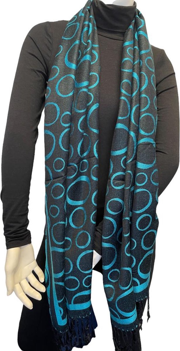 Sjaal- Pashmina Sjaal- Fashion Sjaals- Pareo- Omslagdoek 205/7- Zwart met Blauw