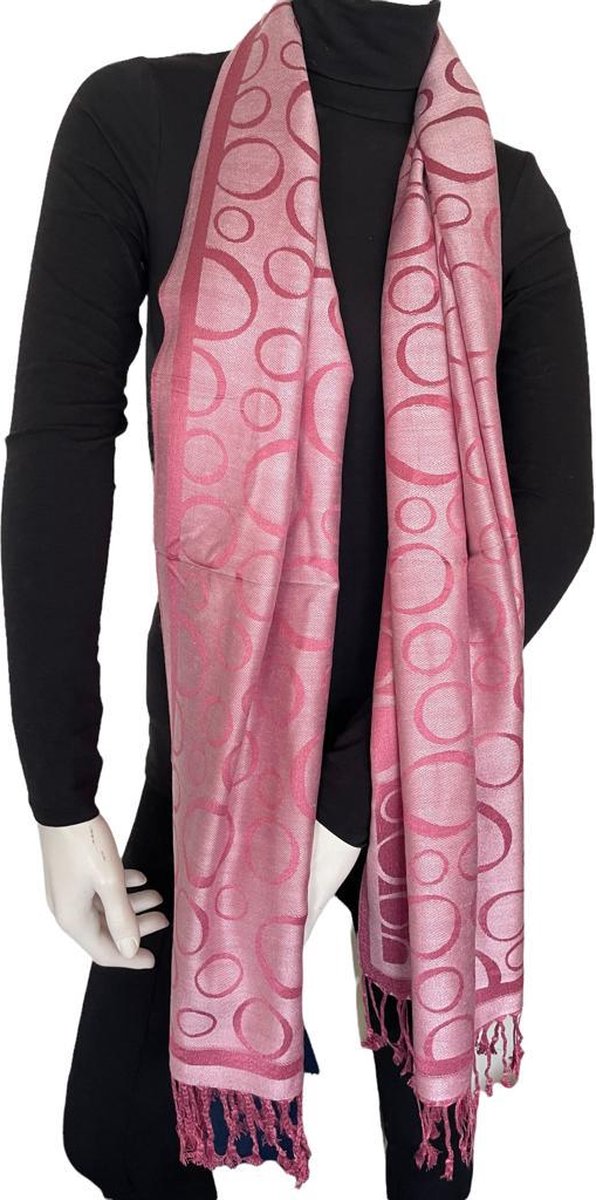 Sjaal- Pashmina Sjaal- Fashion Sjaals- Pareo- Omslagdoek 205/14- Roze met Crème