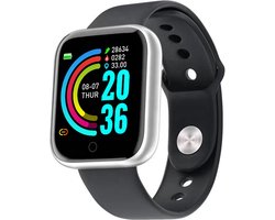Belesy® Base - Smartwatch - Horloge - 1,3 inch Kleurenscherm - Stappenteller - Bloeddrukmeter - Verbrande calorieën - 3x sportmodus - Siliconen - Zilver - Zwart - Moederdag