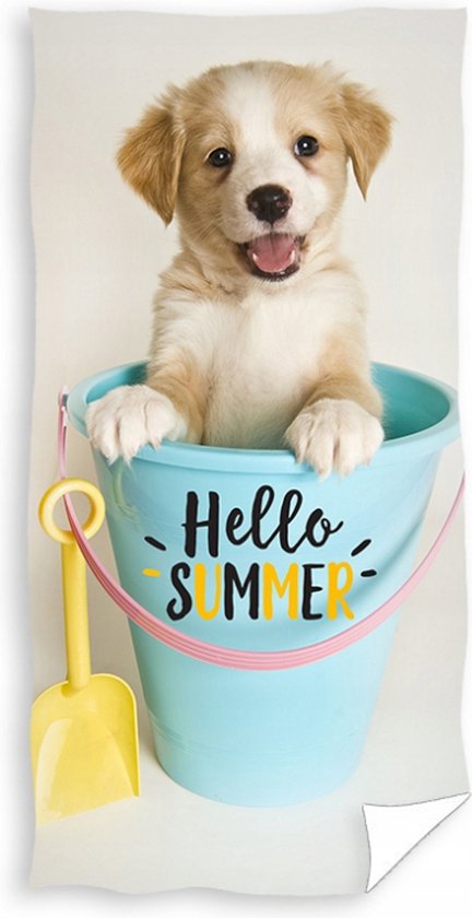 Carbotex Serviette de bain chien dans seau Hello Summer 70x140 cm