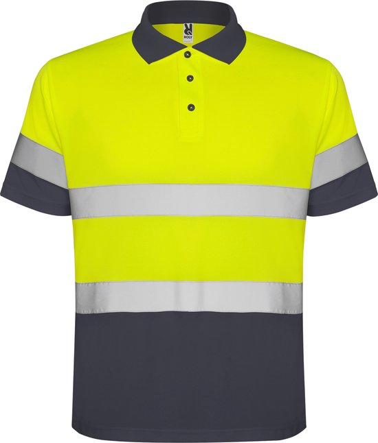 High Visibility Polo Shirt Polaris Lood Grijs / Fluor Geel met reflecterende strepen Size 3XL merk Roly