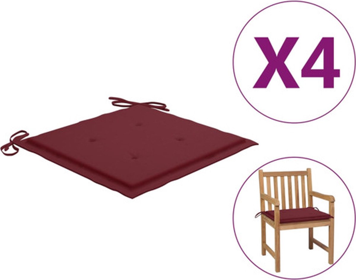 vidaXL - Tuinstoelkussens - 4 - st - 50x50x4 - cm - oxford - stof - wijnrood