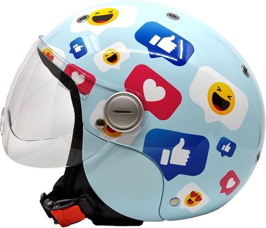 Kindermotorhelm Scooterhelm Jethelm Met Zonneklep, Meisjes Scooterhelm Jongen Bromfietshelm, 54-61Cm, Voor 5 Jaar - 12 Jaar Kind G,54-61cm
