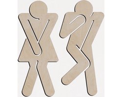 DEURBORDJE / DOOR SIGN - TOILETBORDJE / TOILETBOARD - Toiletsilhouette man en vrouw / Toilet silhouette man and woman - 14 x 15cm - LICHT HOUT / NATURAL WOOD - BADKAMER DECOR TEKEN - BADKAMERDEURBORD - WC - HOME DECOR - HOTEL -HORECA - PICTOGRAM