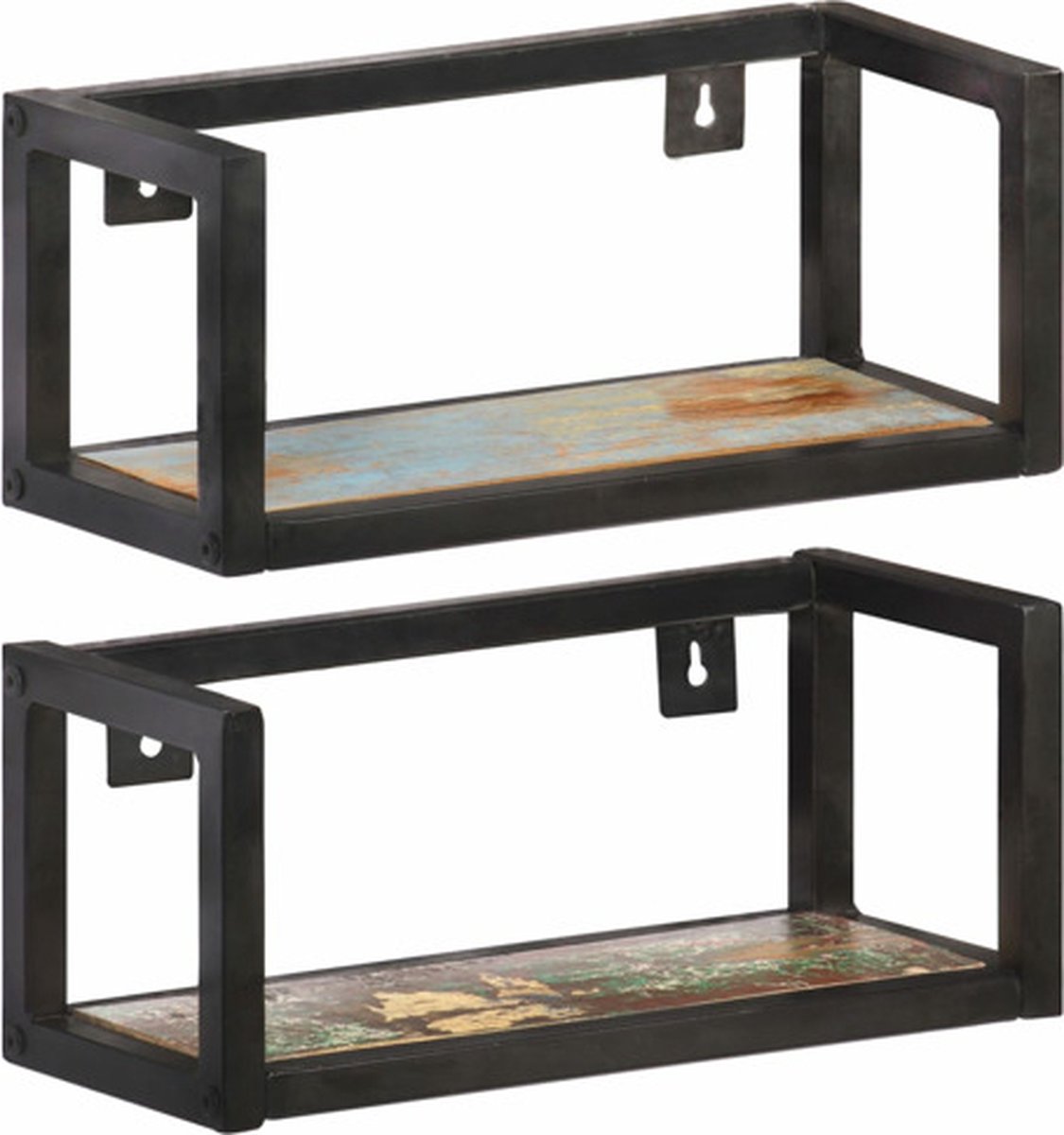 vidaXL Wandschappen - 2 - st - 40 - cm - massief - gerecycled - hout Zwart