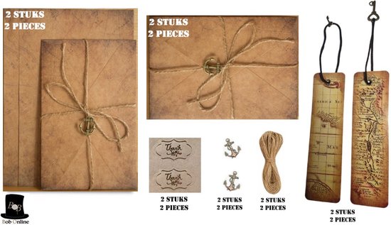 Bob Online ™ - Set - Enveloppes Kraft Vintage (x2) et Papier (x4) + Cordon  de Jute