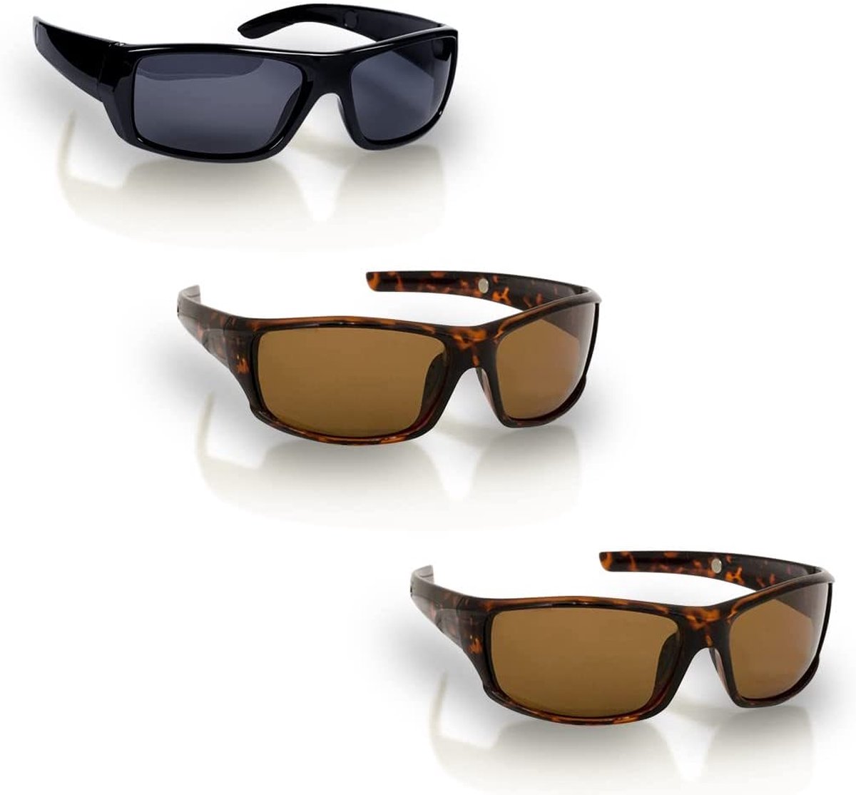 HD Polar View Sunglasses, 1x Black, 2x Brown - Unisex - Polarized Sunglasses - with 1x Hardcover Storage Case