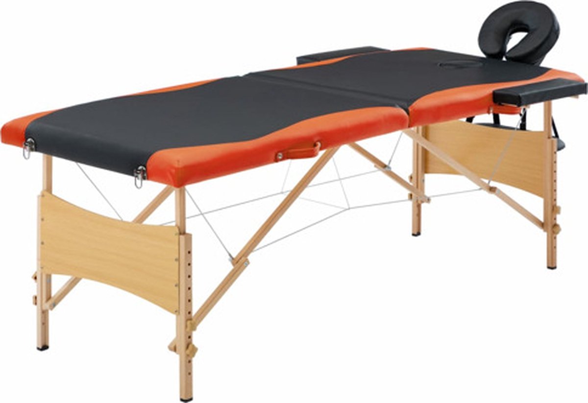 Goedkoopste vidaXL - Massagetafel - inklapbaar - 2 - zones - hout - zwart - en - oranje