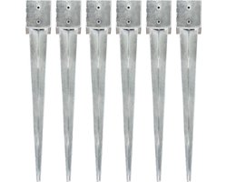 vidaXL - Grondpinnen - 6 - st - 12x12x89 - cm - gegalvaniseerd - staal - zilverkleurig