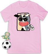 Grappig t shirt met cartoon koe - Tshirt jongens / meisjes - Unisex maten: 92, 104, 116, 128, 140, 152, 164 - T-shirt kleuren: wit, blauw, groen en roze.