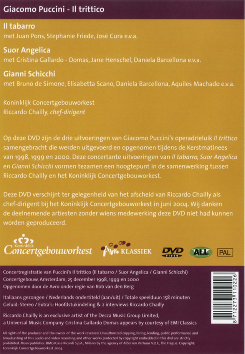 Puccini Il Trittico, Koningklijk Concertgebouworkest, Ricardo Chailly (DVD)