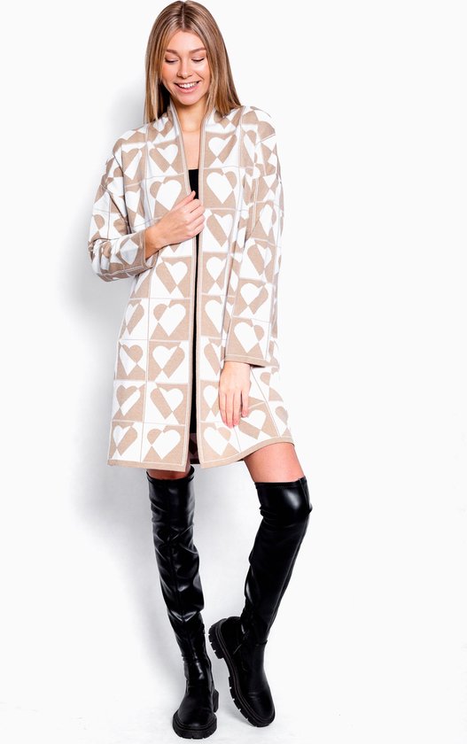 Trui sweater met harten Jas Beige Sweaterjas Beige sweater Beige jas Dames Jas Dames bol