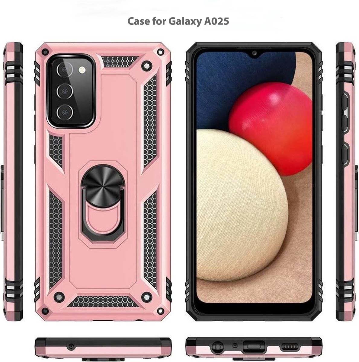 Hoesje Geschikt Voor Samsung Galaxy A02s Hoesje Armor Anti-shock Backcover Rose Goud - Galaxy A02s - A02s Backcover kickstand Ring houder cover TPU backcover oTronica