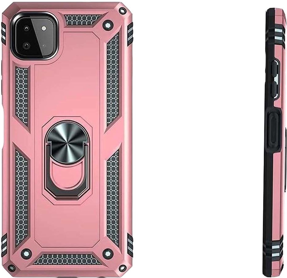 Hoesje Geschikt Voor Samsung Galaxy A22 5G Hoesje Armor Anti-shock Backcover Rose Goud - Galaxy A22 5G - A22 5G Backcover kickstand Ring houder cover TPU backcover oTronica