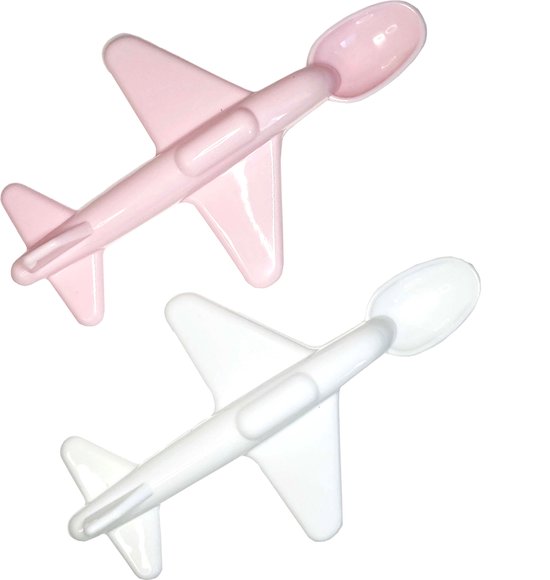 Kinder Vliegtuig Lepel - Baby Lepel - Set van 2 - Roze/Wit - Tom & Zoe