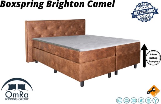 Boxspring - Brighton Camel - 180x200 cm - Compleet - Inclusief Topdekmatras