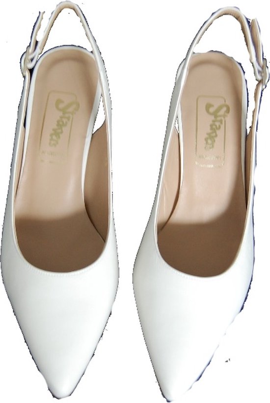 Stravers - Escarpins à bride arrière en cuir Witte Taille 44 Chaussures de mariage de petite taille Escarpins de mariage