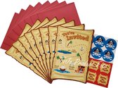Amscan piraten uitnodigingen - kinderfeestje - 8 stuks - 8 enveloppen - 8 sluitstickers - seals - 8 save the date stickers - jongens - schatkaart - invitations - rood