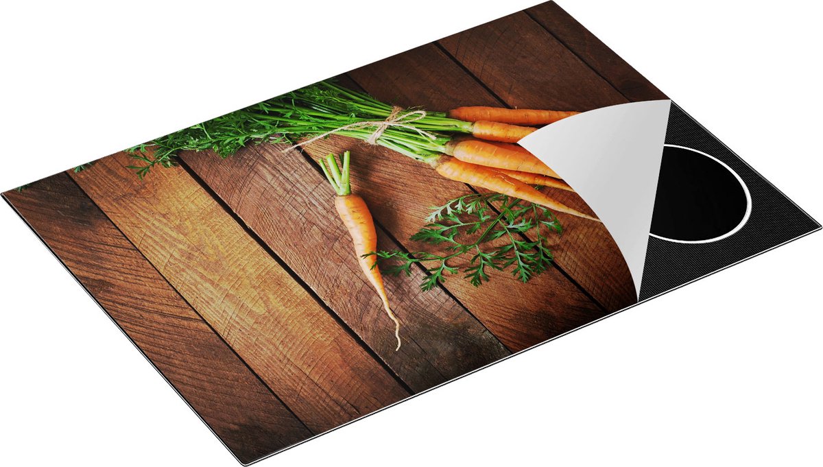 Chefcare Inductie Beschermer Wortels op Houten Planken - 75x52 cm - Afdekplaat Inductie - Kookplaat Beschermer - Inductie Mat