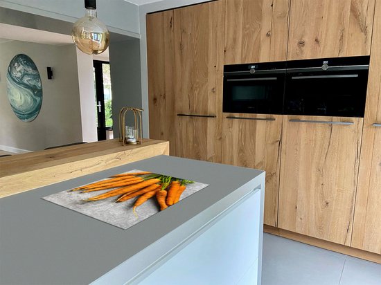 Chefcare Inductie Beschermer Wortels op Grijze Marmer - 70x52 cm - Afdekplaat Inductie - Kookplaat Beschermer - Inductie Mat