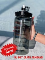 Waterfles 2 liter Zwart transparant - gratis armband - Waterfles met rietje - Grote waterfles - Sportbidon - Twee liter waterfles - Sportfles - Sportfles Fitness - Bottle 2 liter- Drinkfles - Schenkfles - Zwart transparant - armbandje - Waterflessen