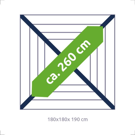 BluMill Droogmolen - 50 Meter Waslijn - Incl. Grondanker - 180 x 180 x 190 cm - BluMill