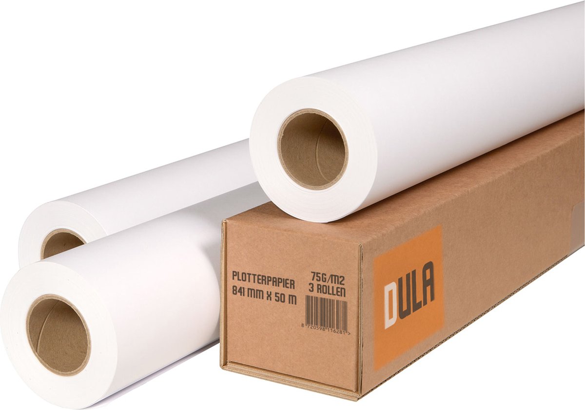 DULA - Plotterpapier - inkjetpapier - 841mm x 50m - 75 gram 3 rollen - A0 papier -... | bol.com
