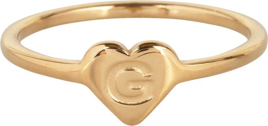 CHARMIN’S - INITIALEN - ZEGELRING - HARTJE - GOLDPLATED - LETTER G - MAAT 16 - STAINLESS STEEL - WATERPROOF