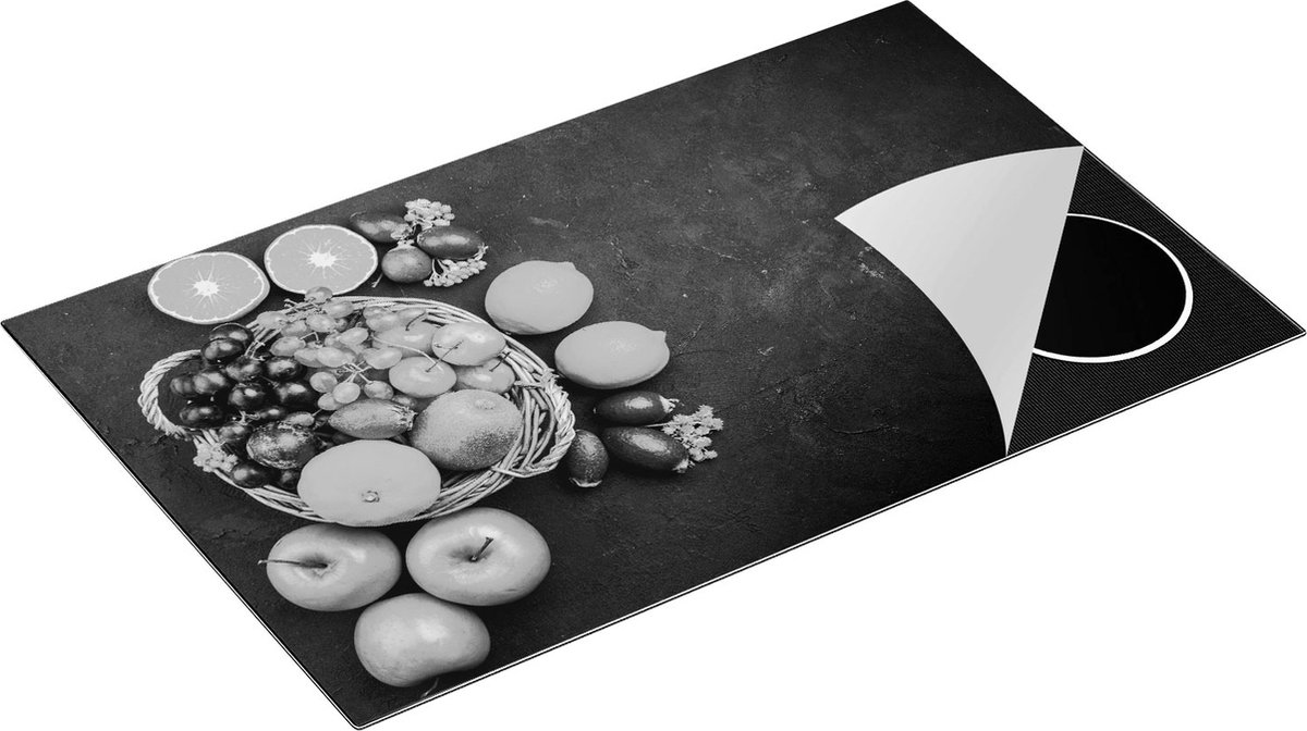 Chefcare Inductie Beschermer Fruitmand op Zwarte Marmer - Fruit - Zwart Wit - 85x50 cm - Afdekplaat Inductie - Kookplaat Beschermer - Inductie Mat