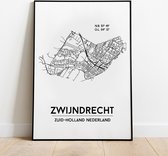 Zwijndrecht city poster, A4 zonder lijst, plattegrond poster, woonplaatsposter, woonposter