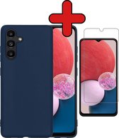 Hoesje Geschikt voor Samsung A13 5G Hoesje Siliconen Case Hoes Met Screenprotector - Hoes Geschikt voor Samsung Galaxy A13 5G Hoes Cover Case - Donkerblauw