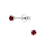 Joy|S - Zilveren oorbellen 3 mm - zirkonia rood - kinderoorbellen - oorknopjes