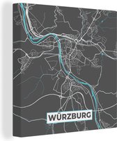 Canvas Schilderij Blauw – Duitsland – Plattegrond – Stadskaart – Kaart – Würzburg - 50x50 cm - Wanddecoratie