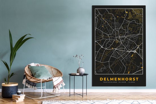 Peinture sur toile Delmenhorst - Or - Plan de ville - Plan d'étage - Carte - Allemagne - 120x180 cm - Décoration murale XXL