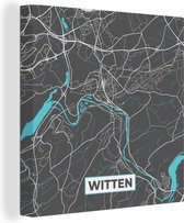 Toile Peinture Blauw – Allemagne – Carte – Plan de Ville – Carte – Witten - 90x90 cm - Décoration murale