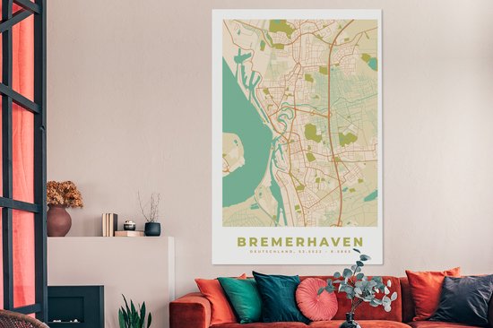 Tableau sur toile Bremerhaven - Plan d'étage - Carte - Vintage - Plan de ville - 120x180 cm - Décoration murale XXL