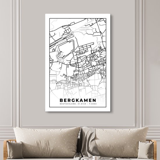 Tableau Peinture sur Toile Carte - Bergkamen - Carte - Plan de Ville - 120x180 cm - Décoration murale XXL
