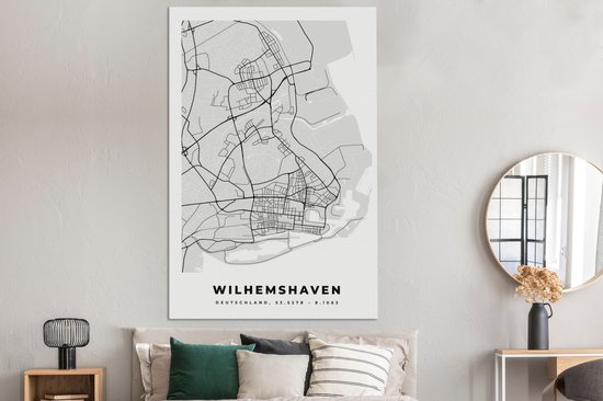 Tableau sur Toile City Map - Plan d'Etage - Carte - Wilhemshaven - Allemagne - 120x180 cm - Décoration murale XXL