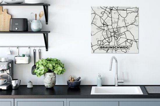 Canvas Schilderij Braunschweig - Stadskaart - Kaart - Plattegrond - 50x50 cm - Wanddecoratie