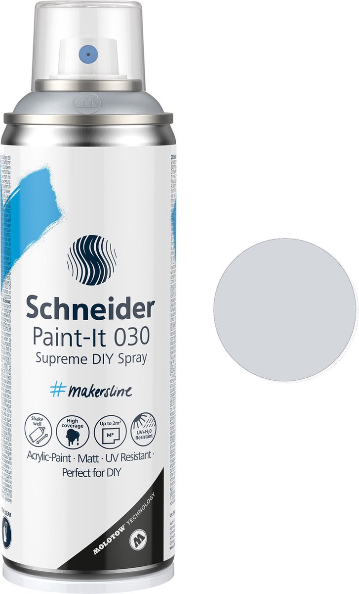 Schneider Schrijfwaren Schneider spuitbus verf - paint-it 030 - diy spuitverf - acrylverf - 200ml - zilver metallic - s-ml03051007