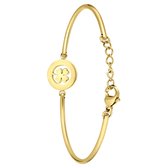 Lucardi Dames Goldplated armband met open klaver - Staal - Armband - Cadeau - 20 cm - Goudkleurig