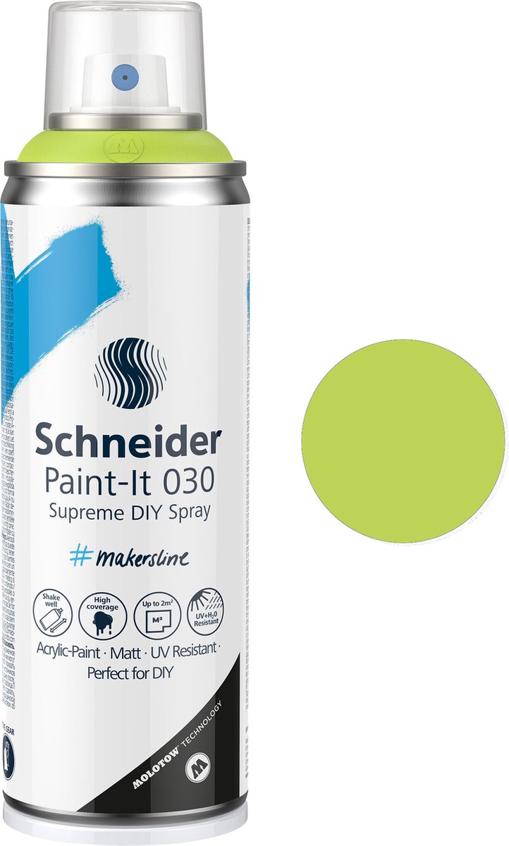 Schneider spuitbus verf - Paint-It 030 - DIY spuitverf - acrylverf - 200ml - lime groen pastel - S-ML03052050